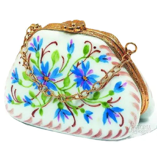 Purse w Chain Porcelain Limoges purse French Trinket Box