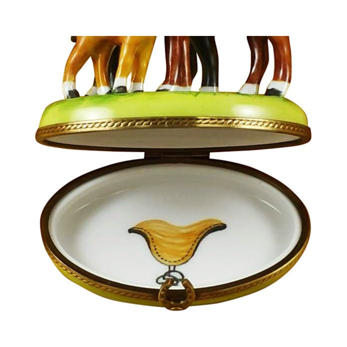 Trio of Horses Limoges box, hand-painted porcelain made in France