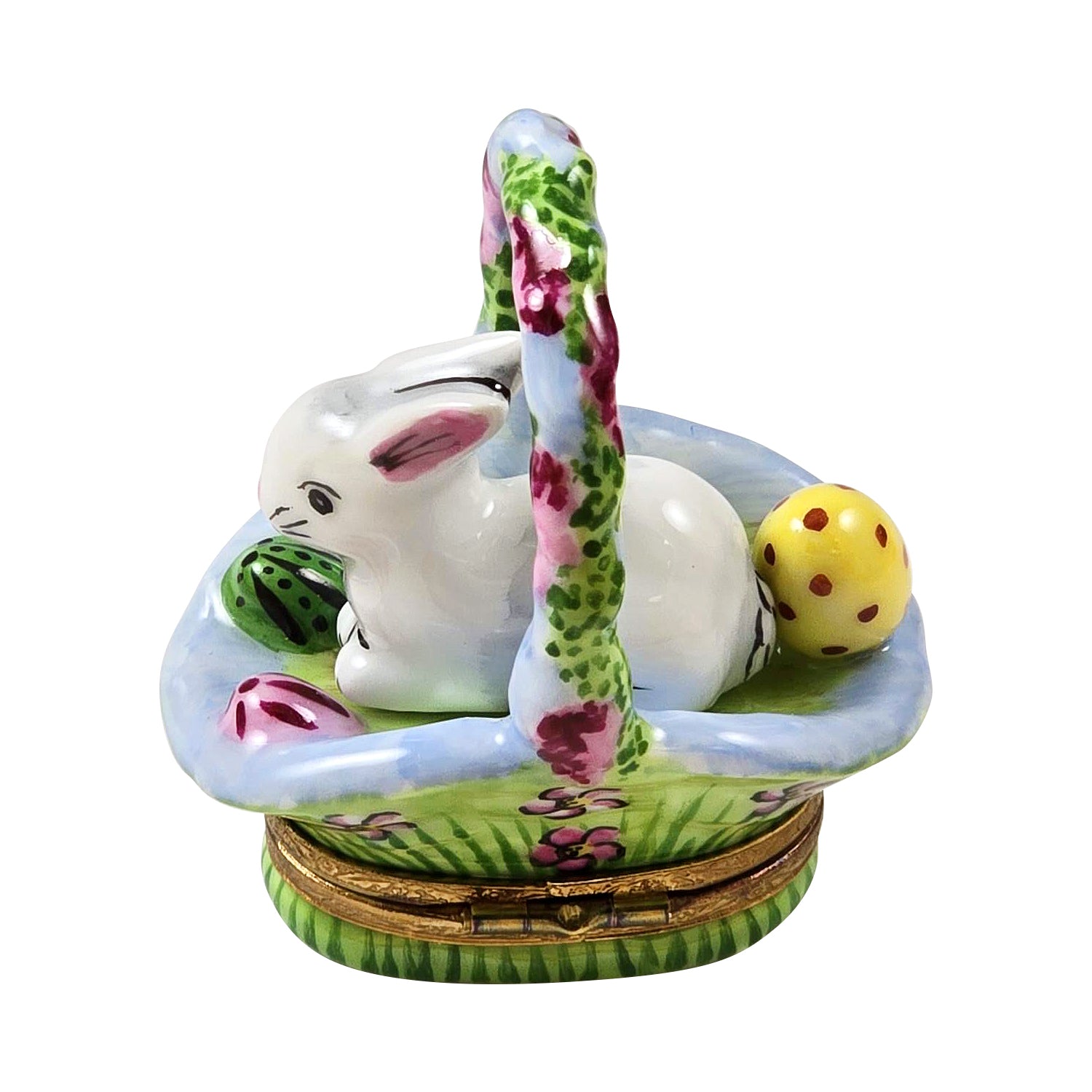 White Rabbit in Easter Basket w Wisteria Limoges Box Porcelain Limoges Easter rabbit French Trinket Box