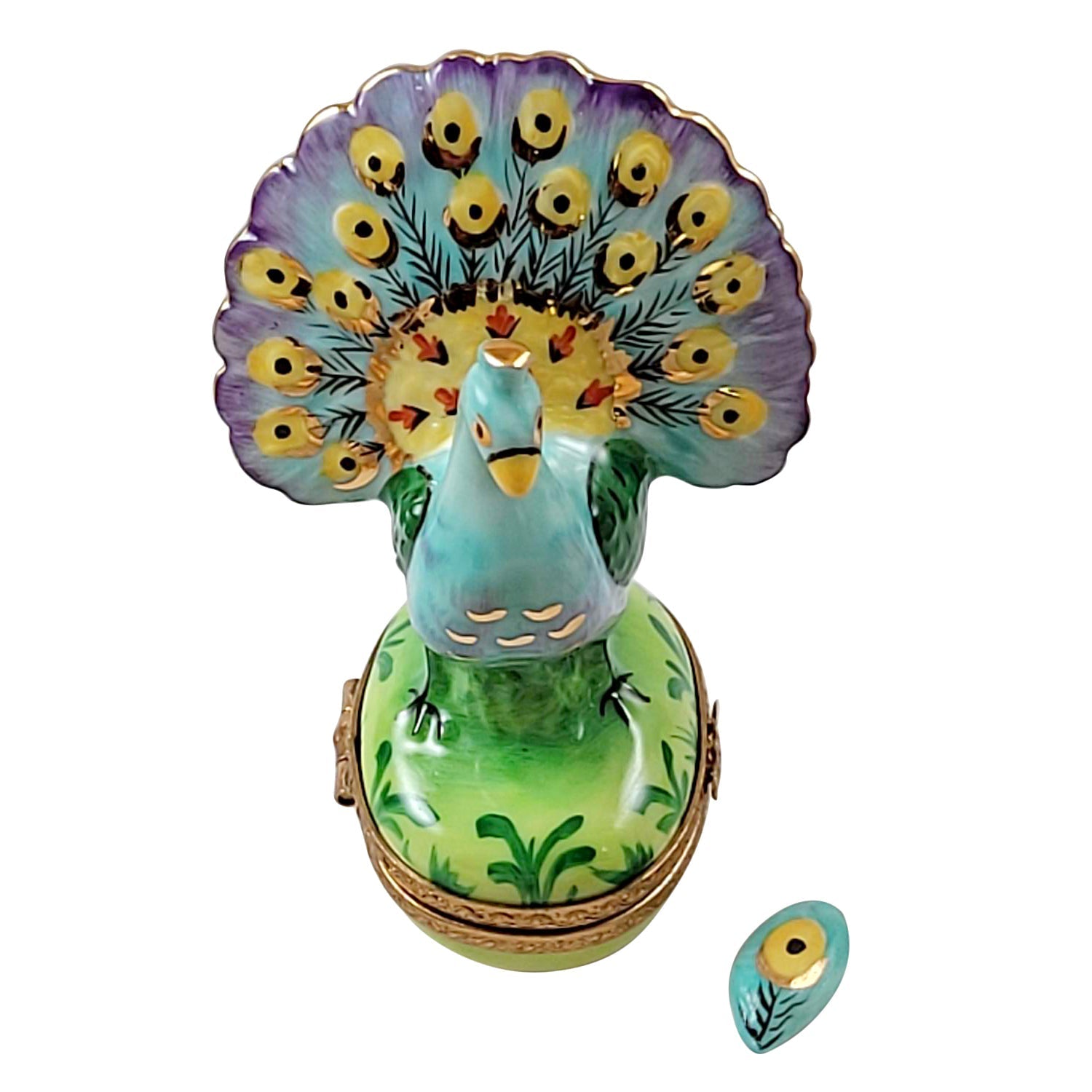 Peacock w Feather Porcelain Limoges bird birds French Trinket Box
