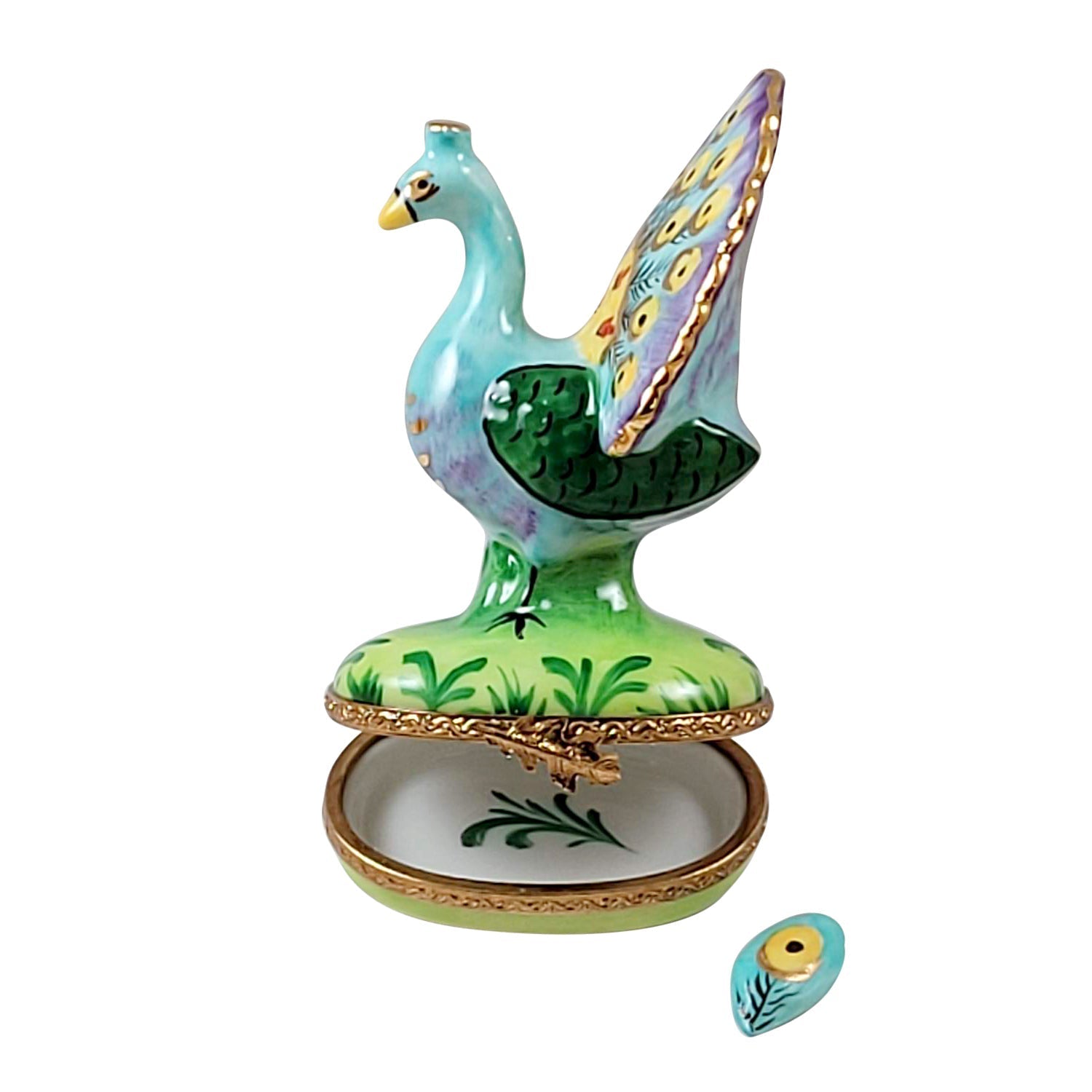 Peacock w Feather Porcelain Limoges bird birds French Trinket Box