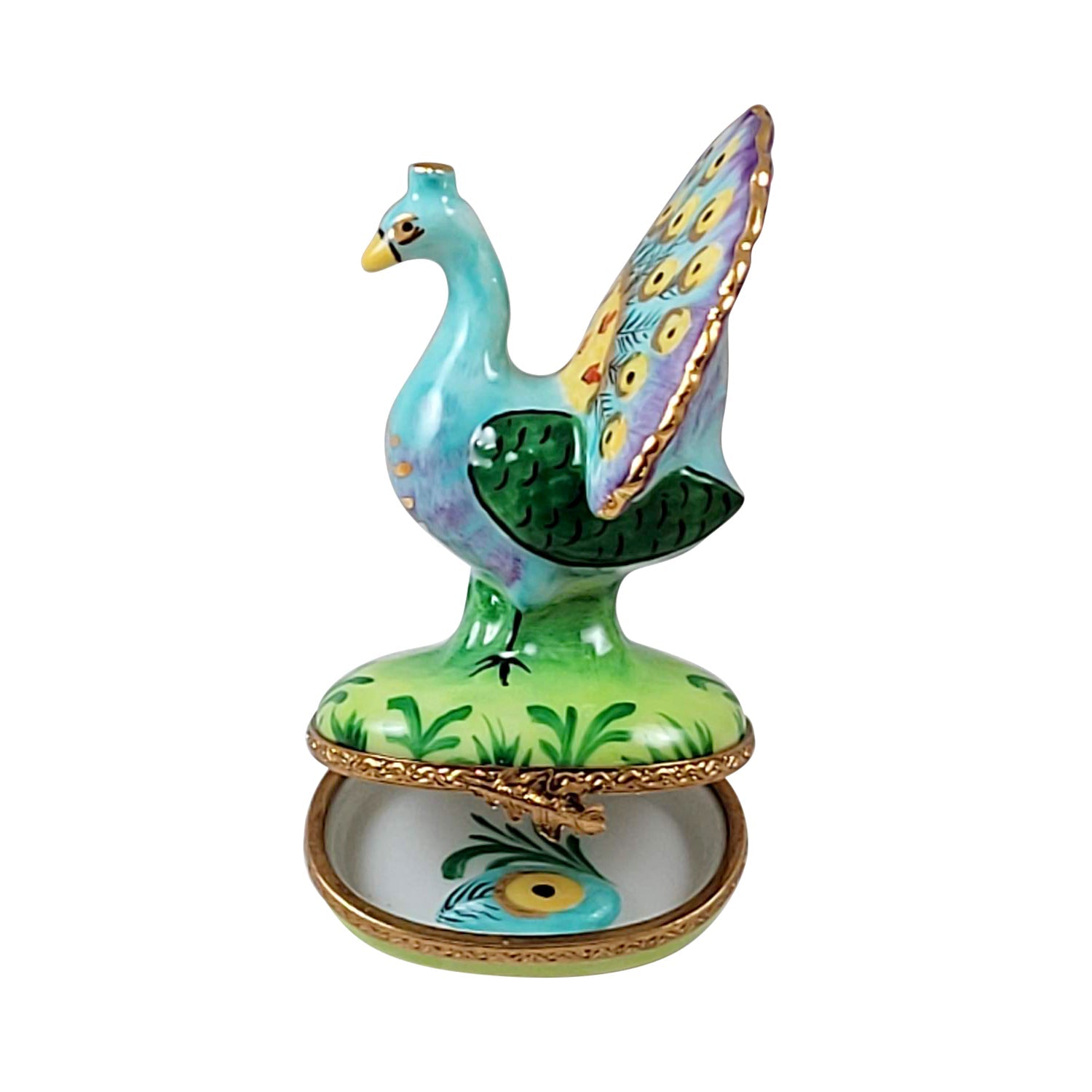 Peacock w Feather Porcelain Limoges bird birds French Trinket Box