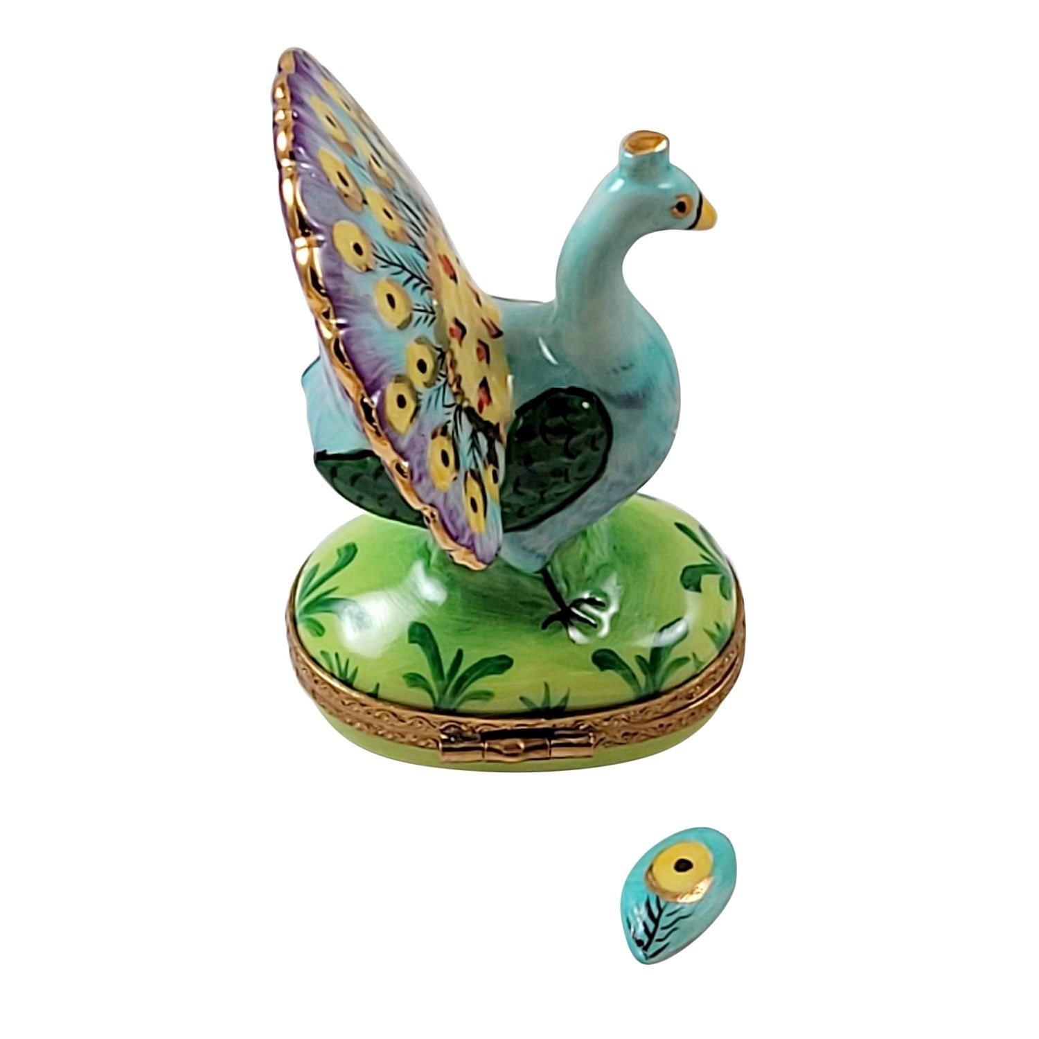 Peacock w Feather Porcelain Limoges bird birds French Trinket Box