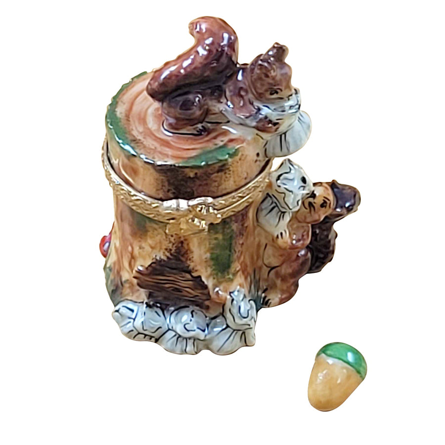 Squirrel on log with acorn Porcelain Limoges Wild Animals French Trinket Box