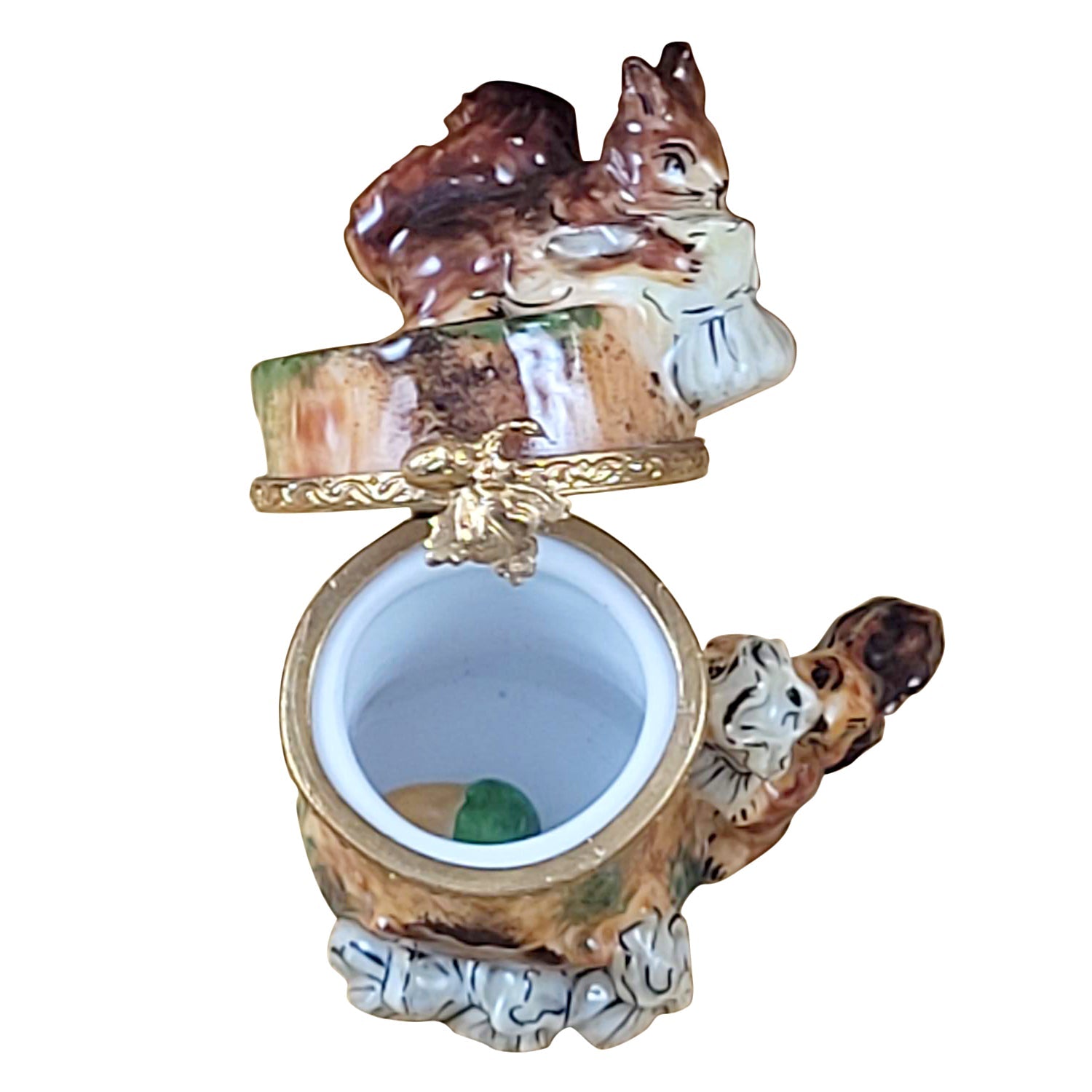 Squirrel on log with acorn Porcelain Limoges Wild Animals French Trinket Box
