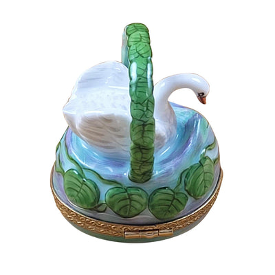 Monet white swan in basket water lilies Porcelain Limoges wild birds French Trinket Box