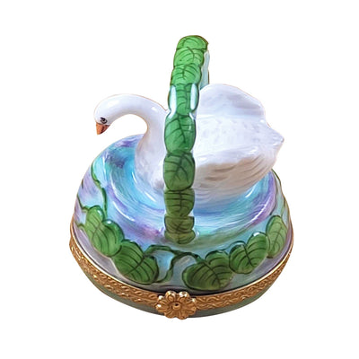 Monet white swan in basket water lilies Porcelain Limoges wild birds French Trinket Box