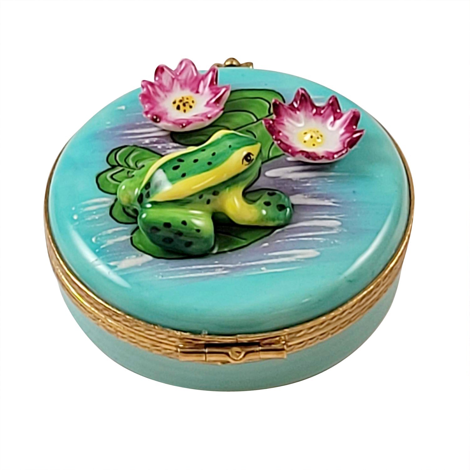 Frog on Monet Water Lillies Porcelain Limoges frog LIMOGES BOXES turtle French Trinket Box