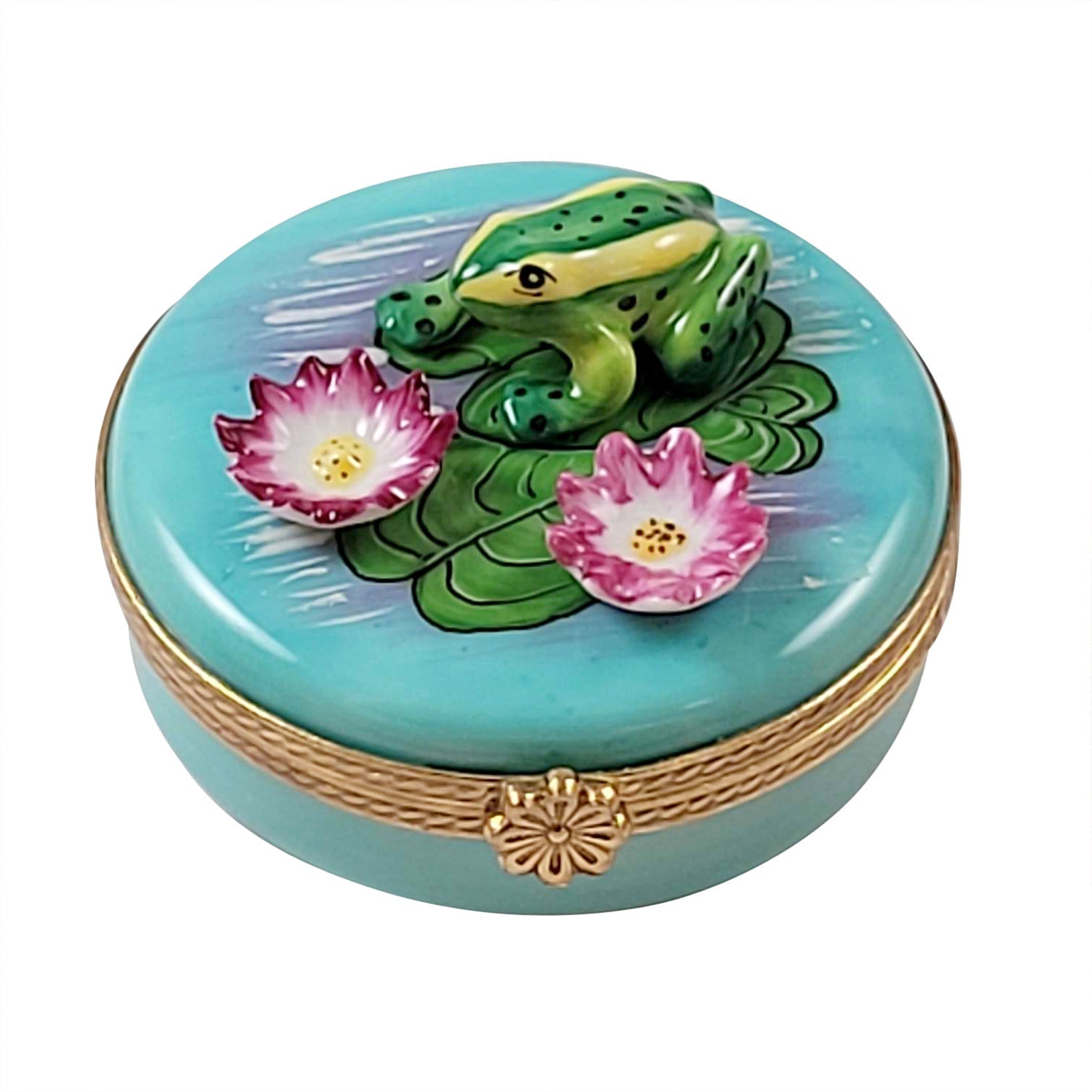 Frog on Monet Water Lillies Porcelain Limoges frog LIMOGES BOXES turtle French Trinket Box