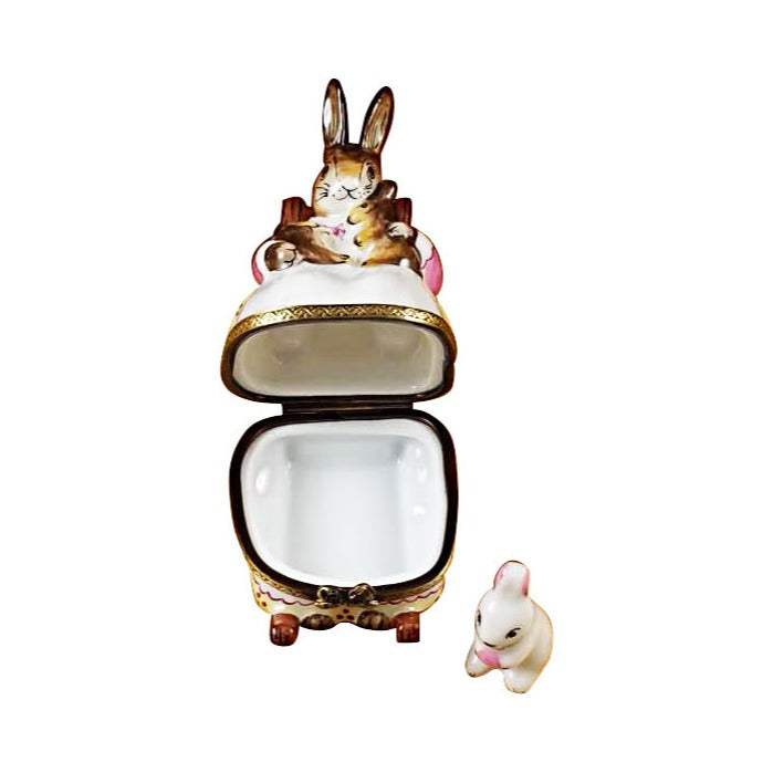 Bunny Mom in Rocking Chair with Baby Limoges box, hand-painted porcelain made in France