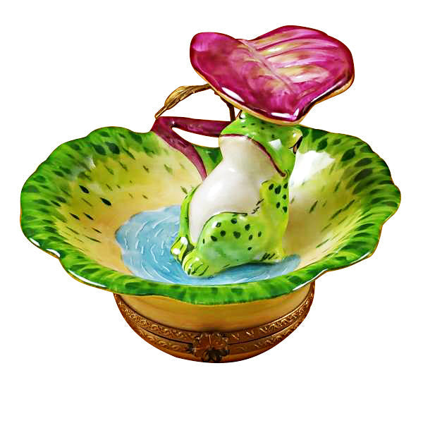 Frog Under Leaf Porcelain Figurine Porcelain Limoges frog LIMOGES BOXES turtle French Trinket Box