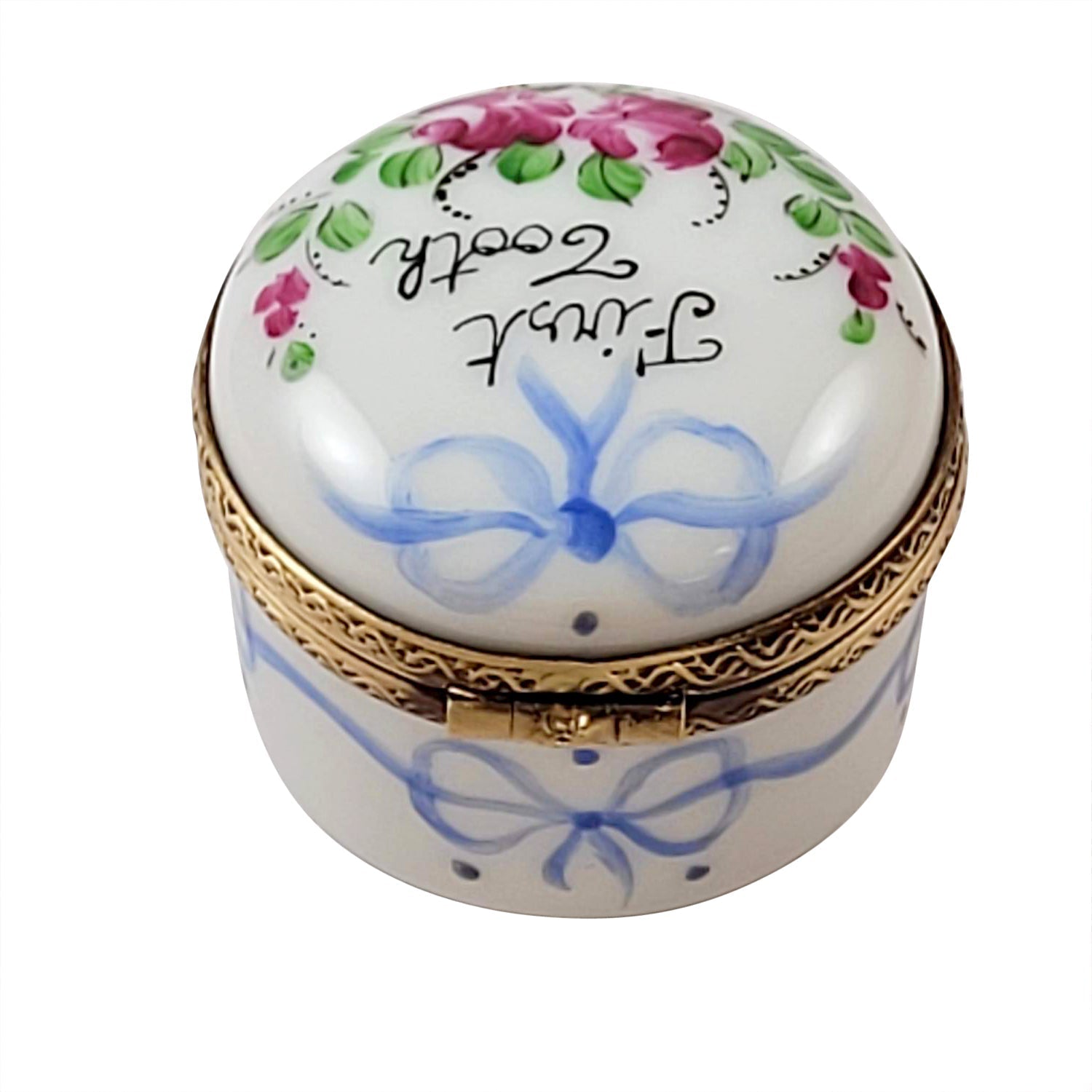 Blue First Tooth Porcelain Limoges Baby French Trinket Box