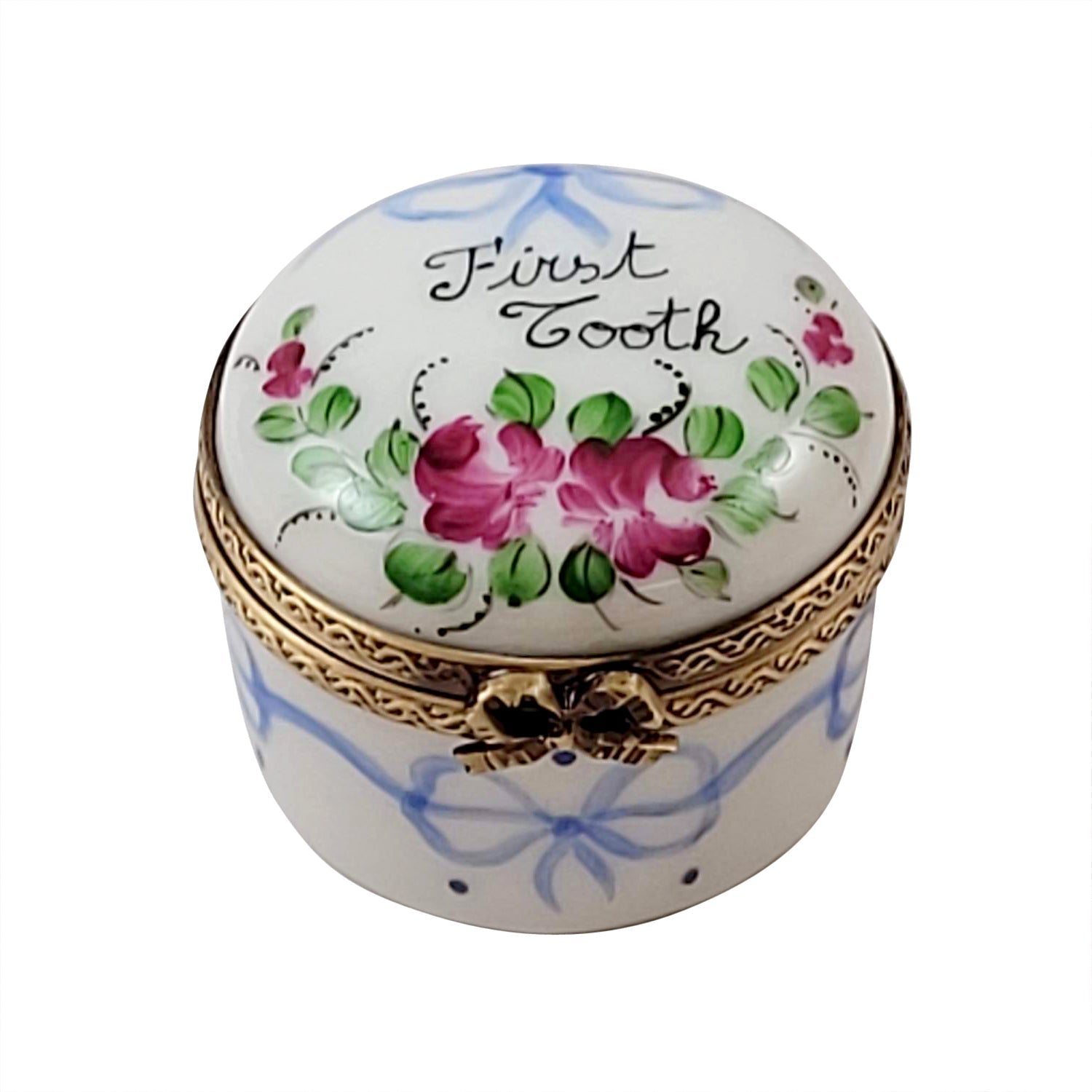 Blue First Tooth Porcelain Limoges Baby French Trinket Box