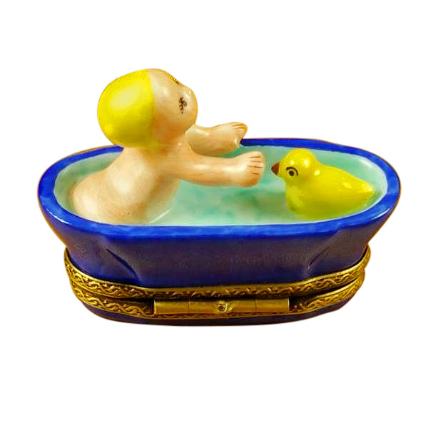 Baby in Tub Porcelain Limoges baby figurine French Trinket Box
