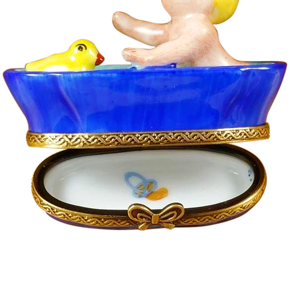 Baby in Tub Porcelain Limoges baby figurine French Trinket Box
