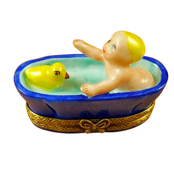 Baby in Tub Porcelain Limoges baby figurine French Trinket Box