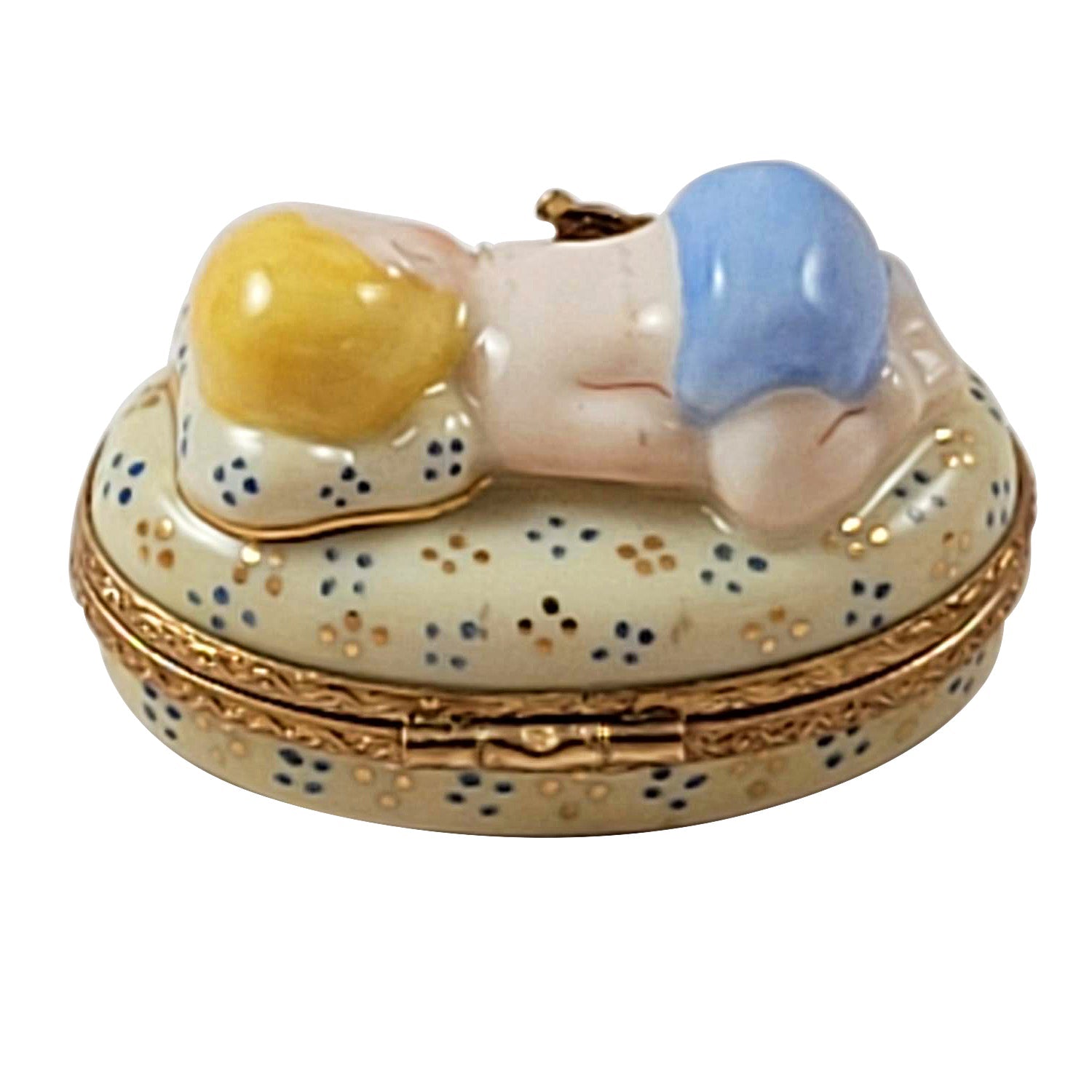 Baby Boy Sleeping Porcelain Limoges Babies Figurine French Trinket Box