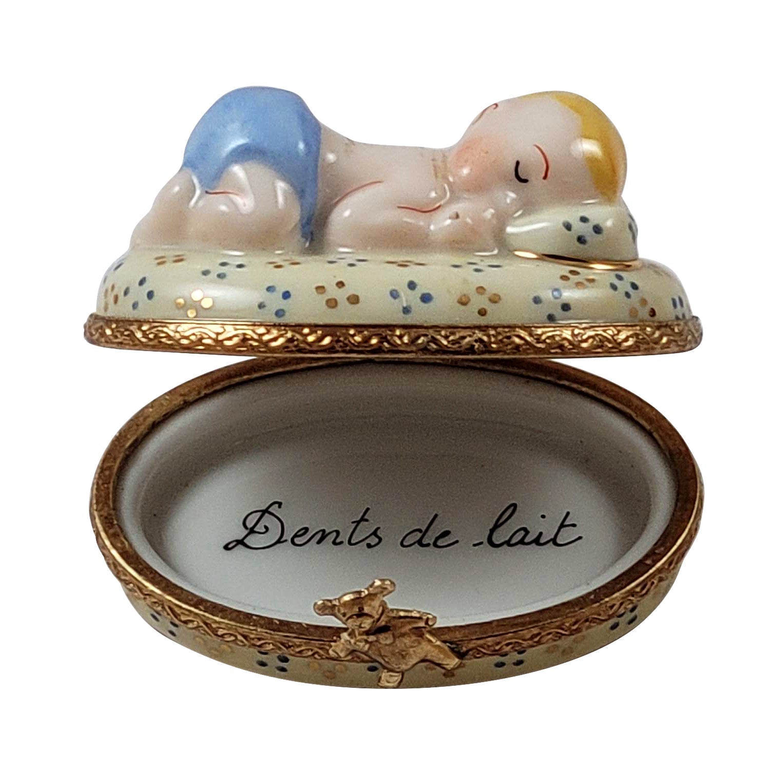 Baby Boy Sleeping Porcelain Limoges Babies Figurine French Trinket Box