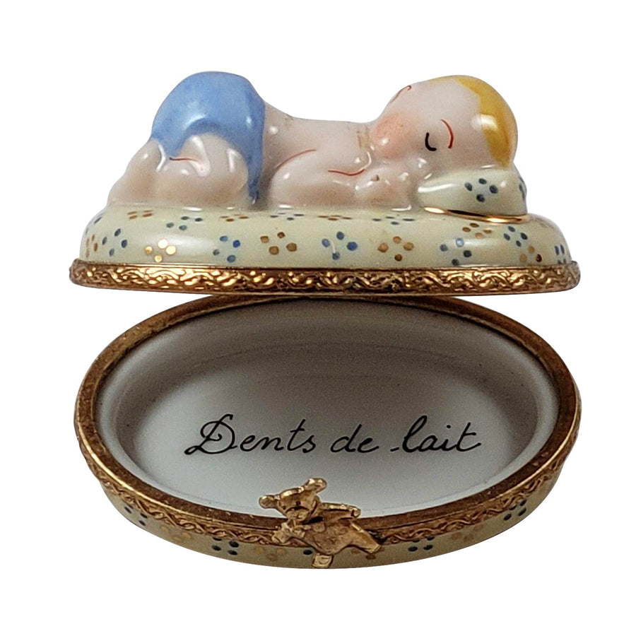 Baby Boy Sleeping Porcelain Limoges Babies Figurine French Trinket Box