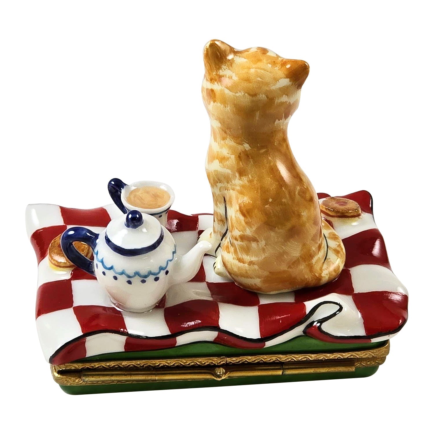 Orange Tabby Cat Lunch Porcelain Limoges Cat Tea French Trinket Box