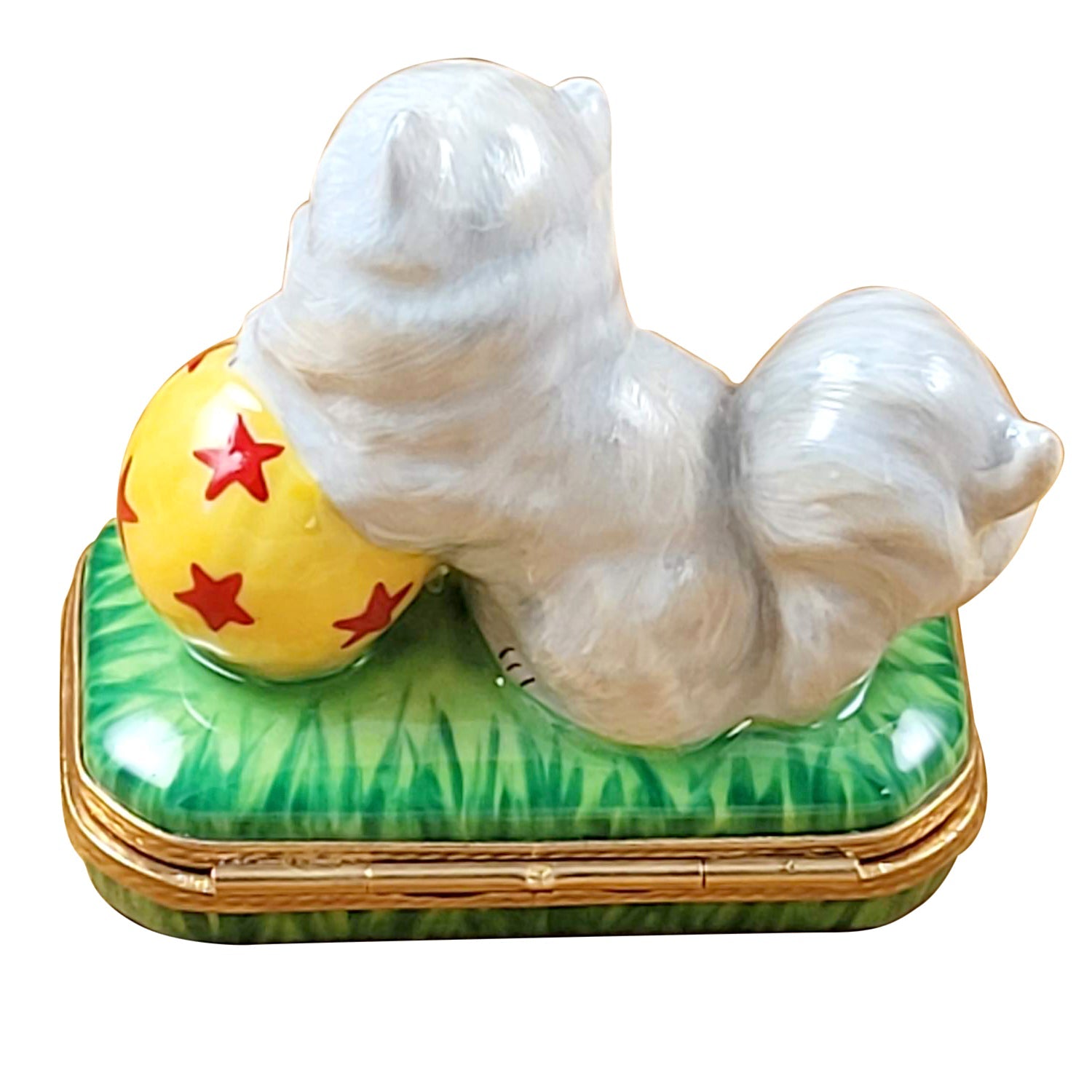 Persian cat with yellow ball Porcelain Limoges Cat French Trinket Box