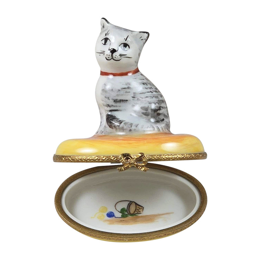 Grey Cat Limoges Box for Cat Lovers