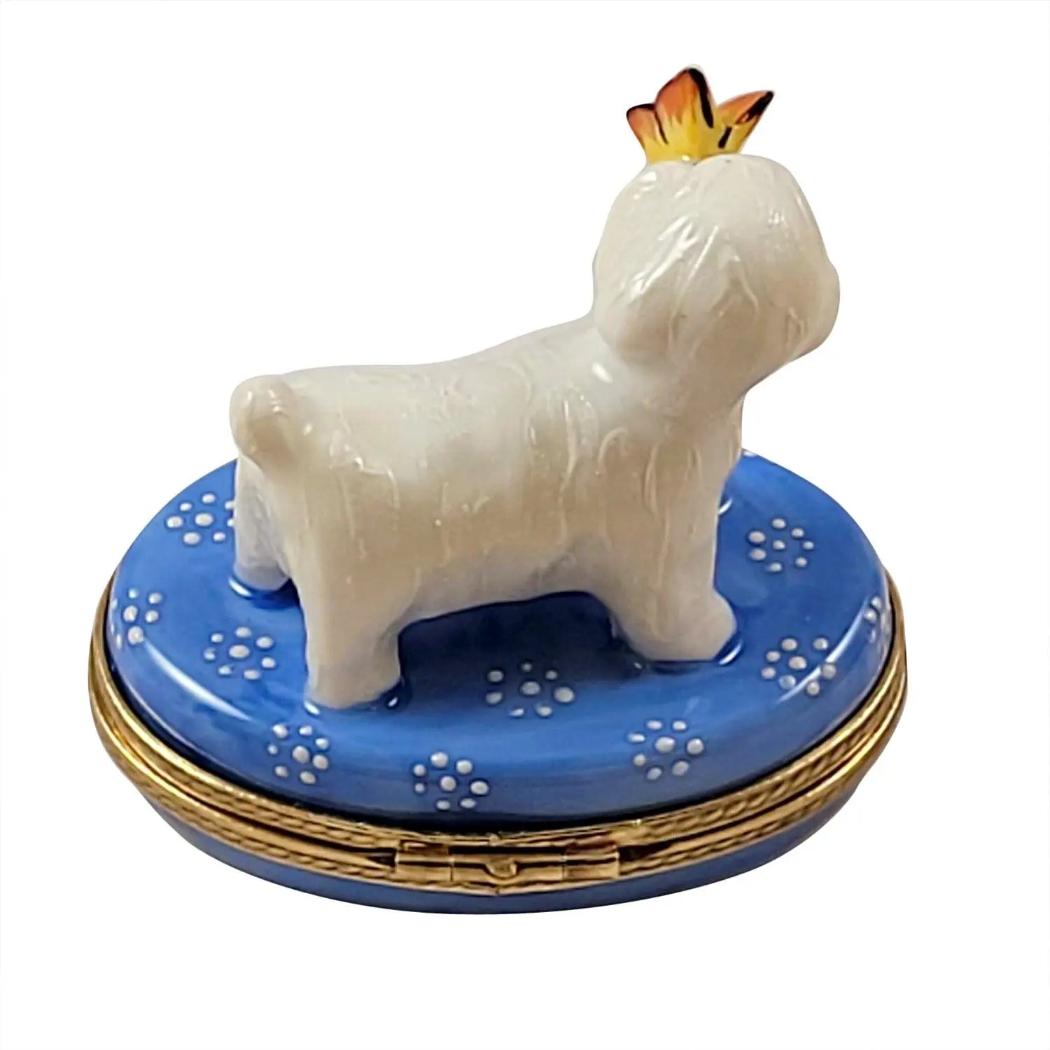 Bichon Frise Dog w Butterfly Porcelain Limoges Dog Butterfly French Trinket Box