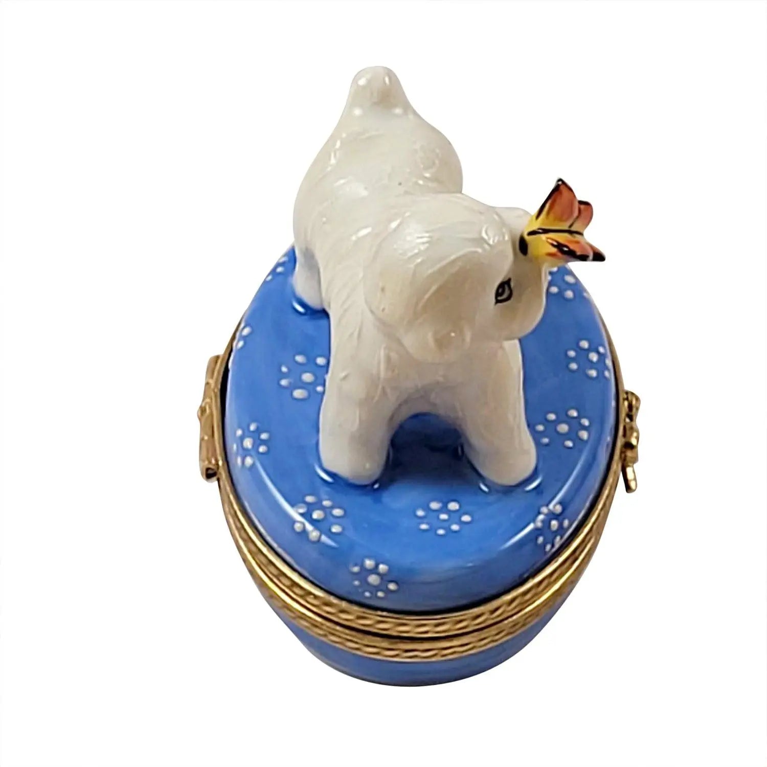 Bichon Frise Dog w Butterfly Porcelain Limoges Dog Butterfly French Trinket Box