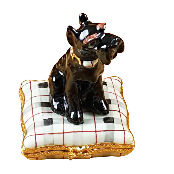 Schnauzer on Plaid Pillow Limoges Box