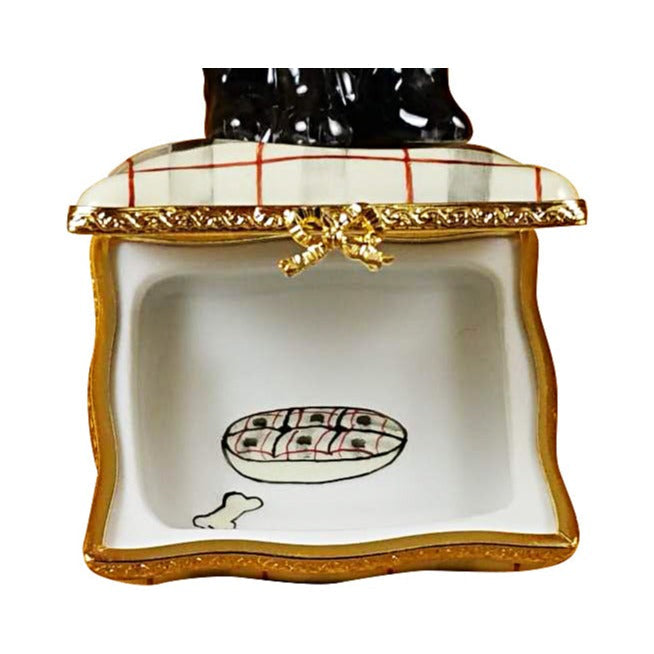 Schnauzer on a Plaid Cushion Limoges box, hand-painted porcelain made in France