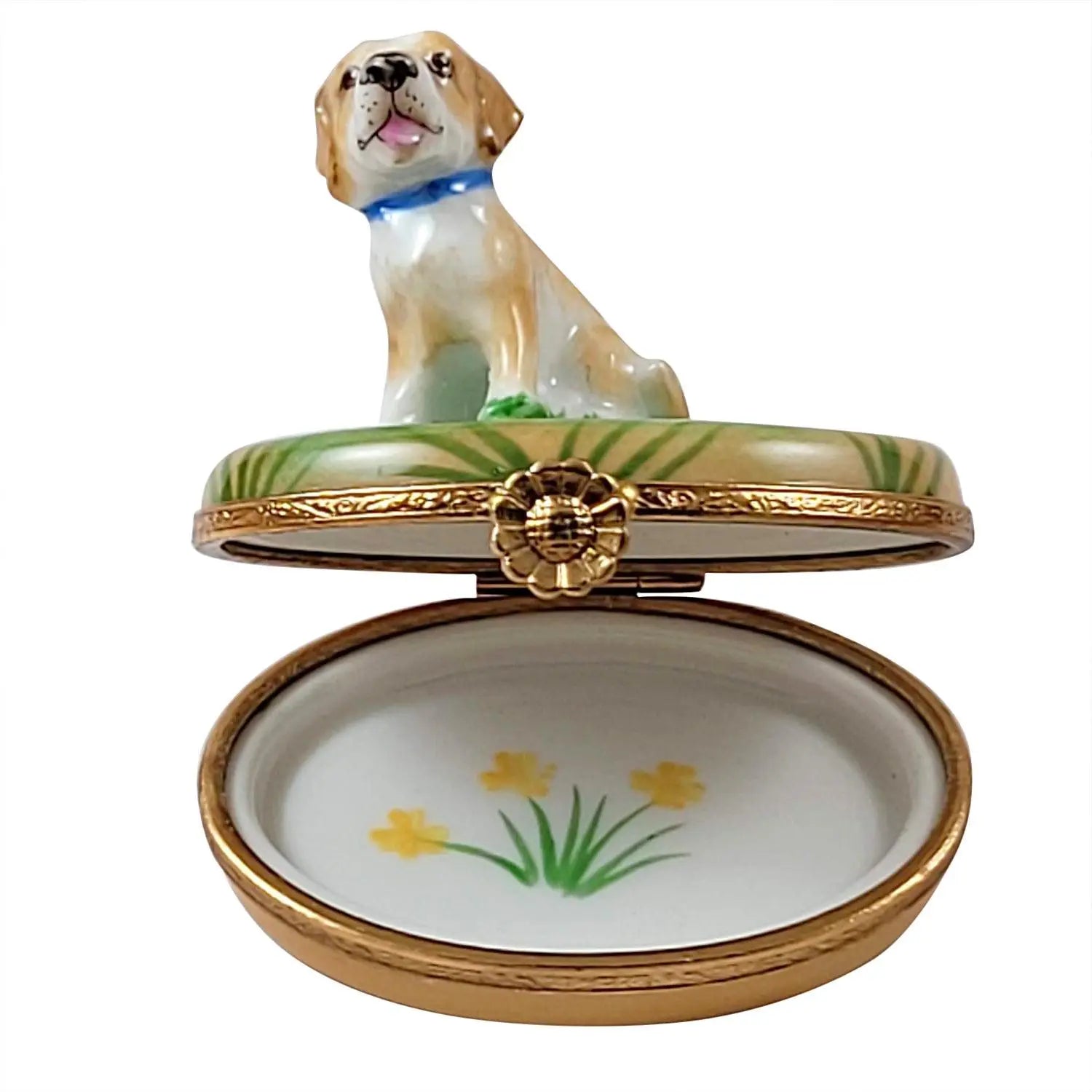 Blond / Yellow Labrador Light Beagle Porcelain Limoges dog French Trinket Box