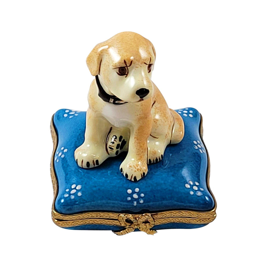 Golden retriever or blond labrador on blue Porcelain Limoges dog French Trinket Box