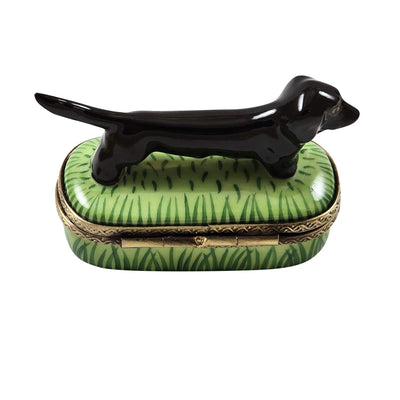 Black Dachshund Porcelain Limoges dog dogs French Trinket Box