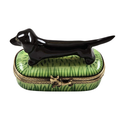 Black Dachshund Porcelain Limoges dog dogs French Trinket Box