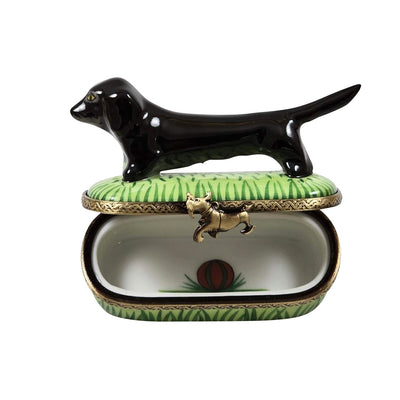 Black Dachshund Porcelain Limoges dog dogs French Trinket Box