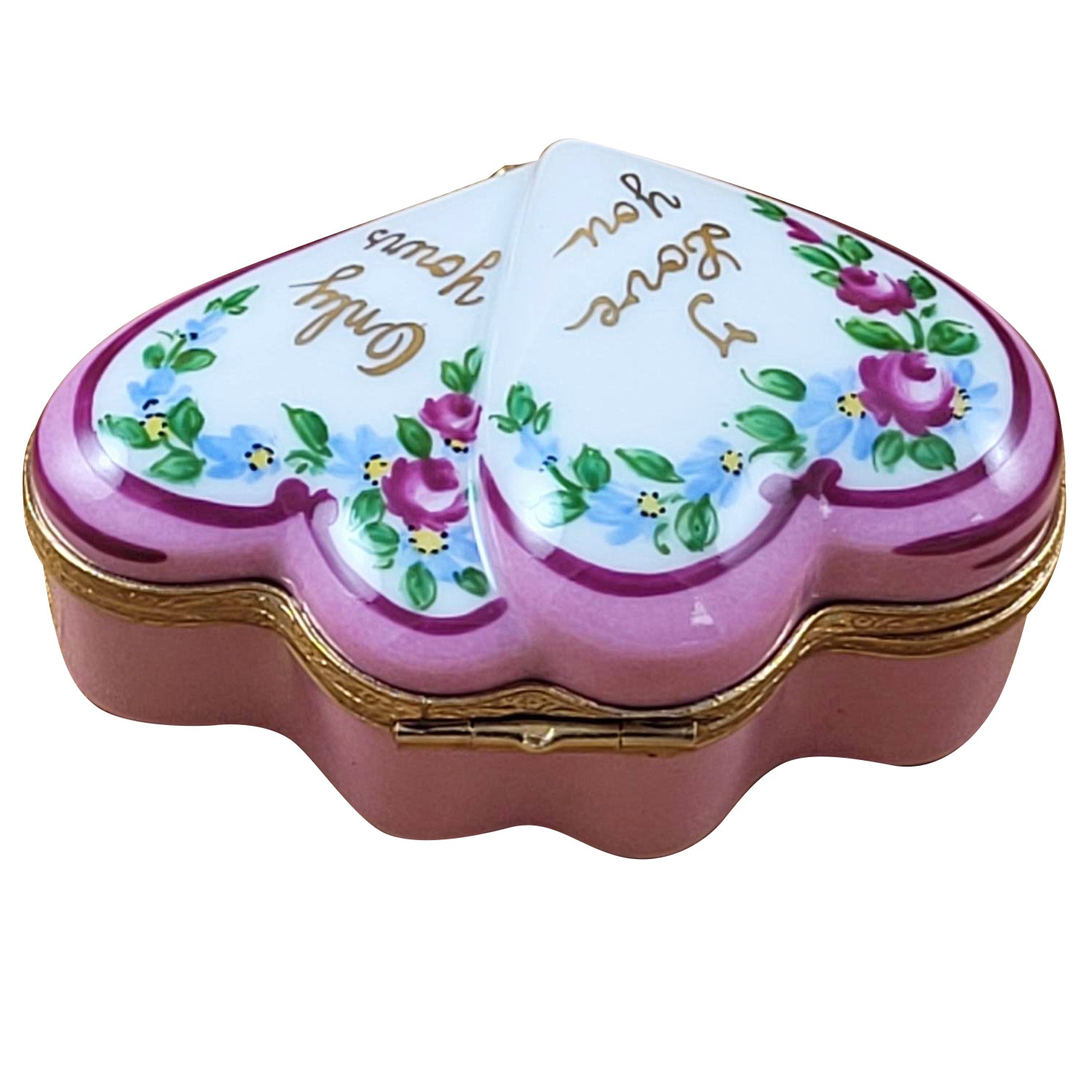 Double hearts I love you only yours Porcelain Limoges HEART LIMOGES BOXES love French Trinket Box