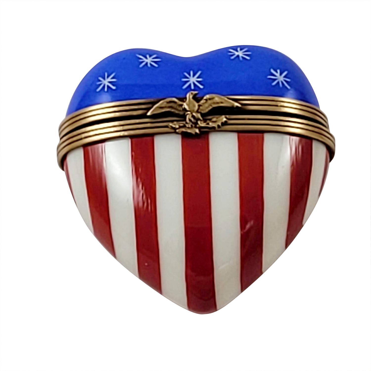 American Flag Heart Porcelain Limoges Patriotic United States heart French Trinket Box