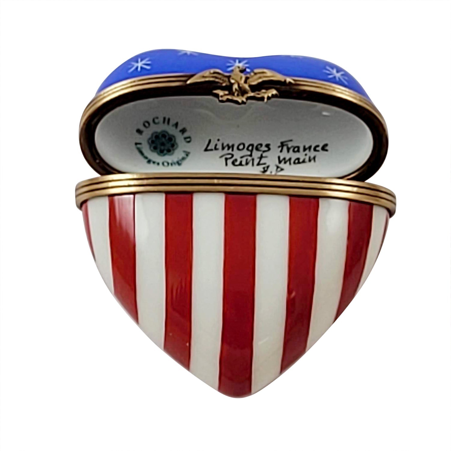 American Flag Heart Porcelain Limoges Patriotic United States heart French Trinket Box