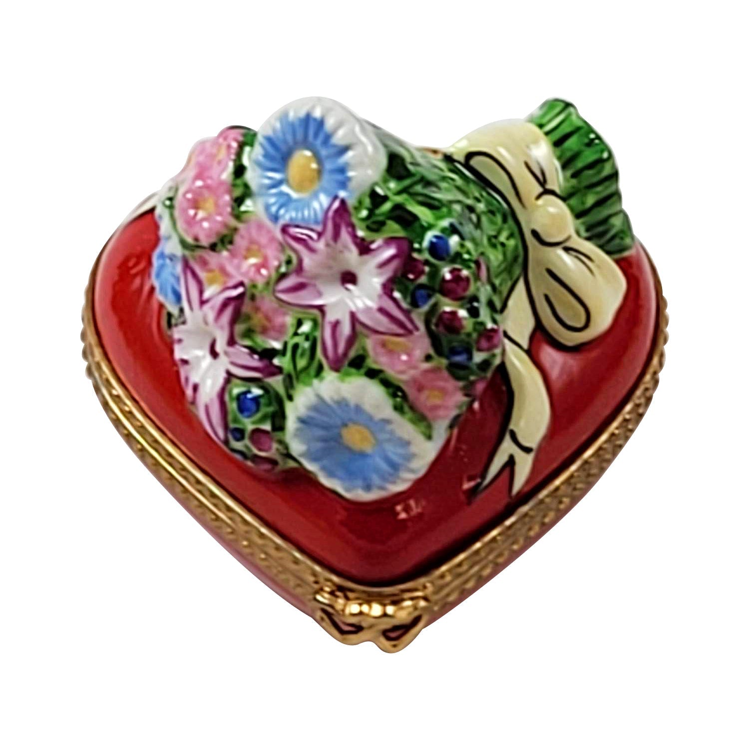 Heart with bouquet of flowers on top Porcelain Limoges HEART LIMOGES BOXES love French Trinket Box