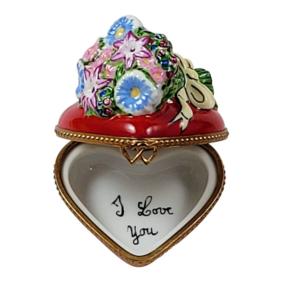 Heart with bouquet of flowers on top Porcelain Limoges HEART LIMOGES BOXES love French Trinket Box