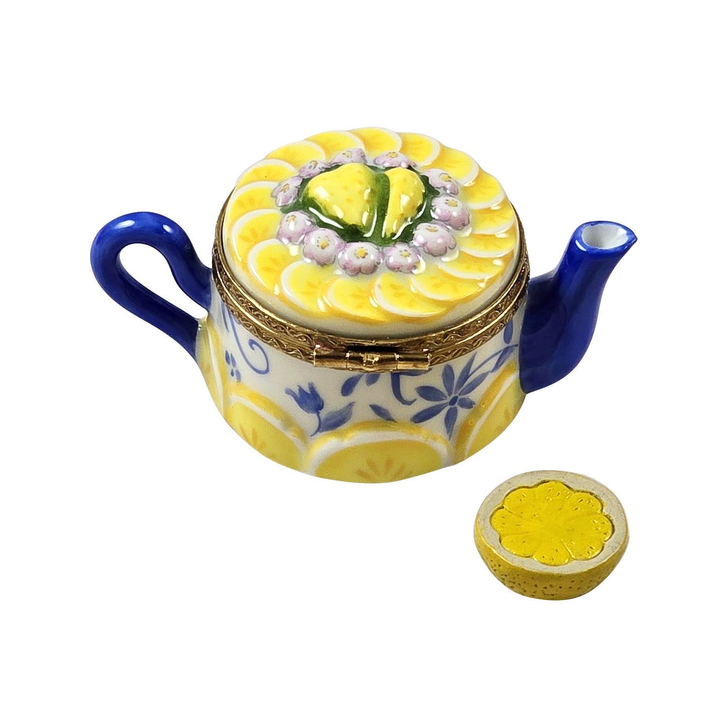 Lemon Teapot w Half Lemon Porcelain Limoges China French Trinket Box