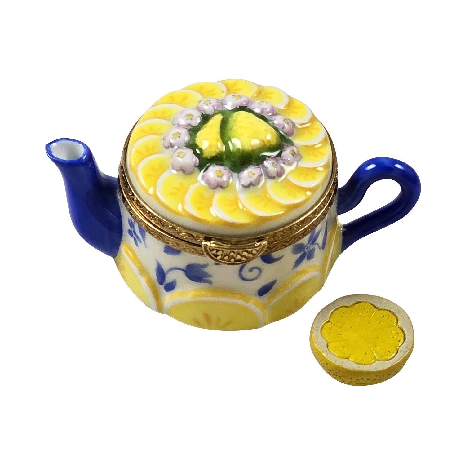 Lemon Teapot w Half Lemon Porcelain Limoges China French Trinket Box