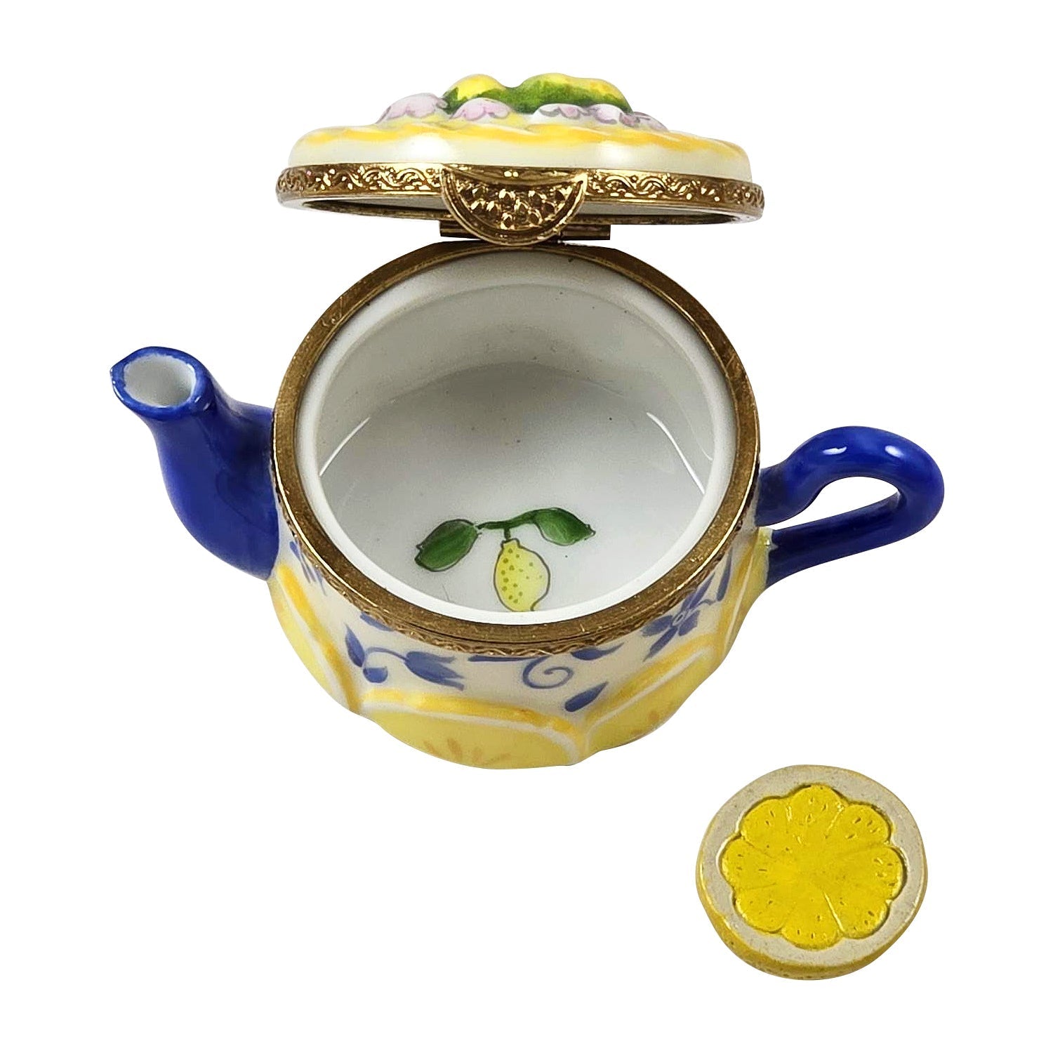 Lemon Teapot w Half Lemon Porcelain Limoges China French Trinket Box