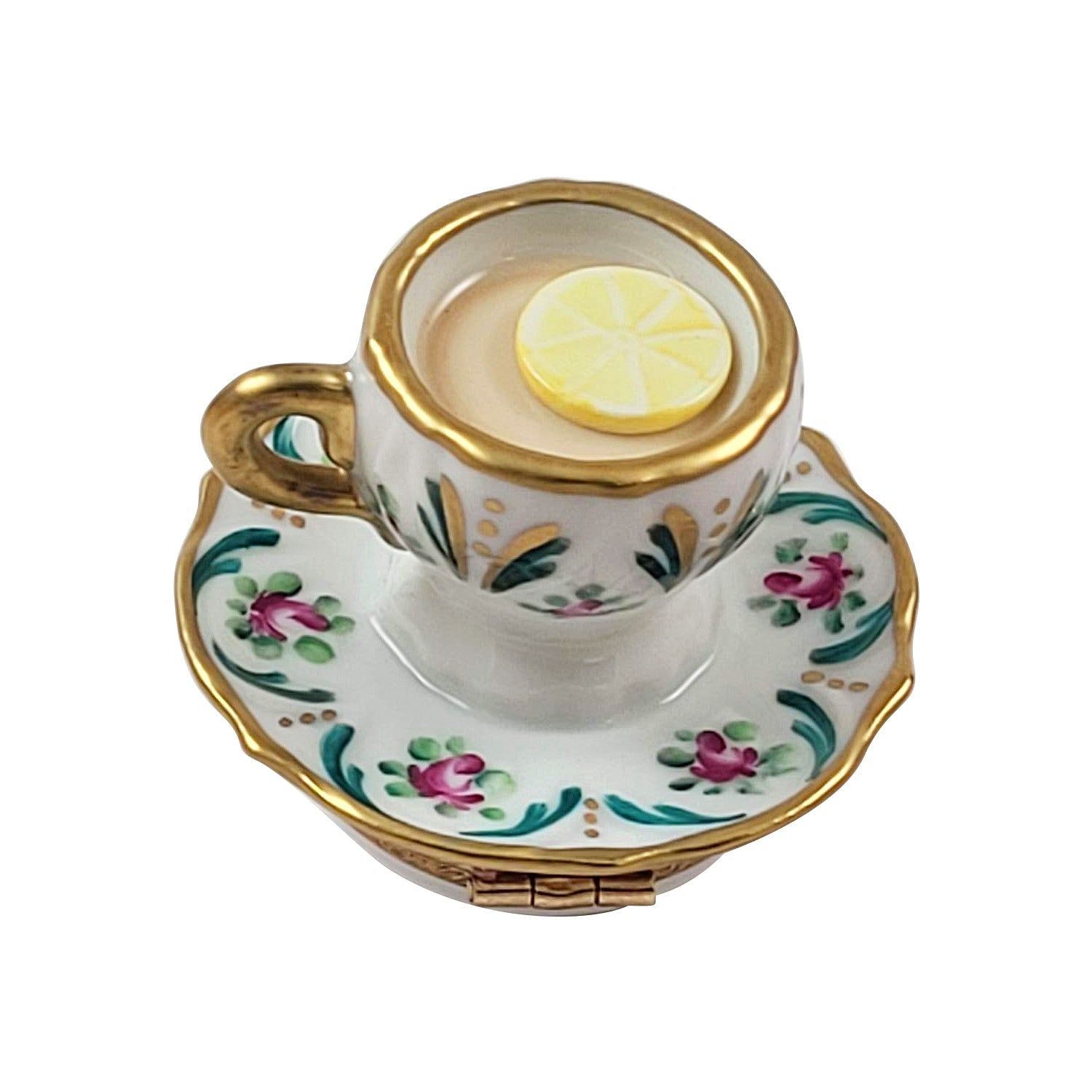 Cup of tea with lemon Porcelain Limoges China Food French Trinket Box