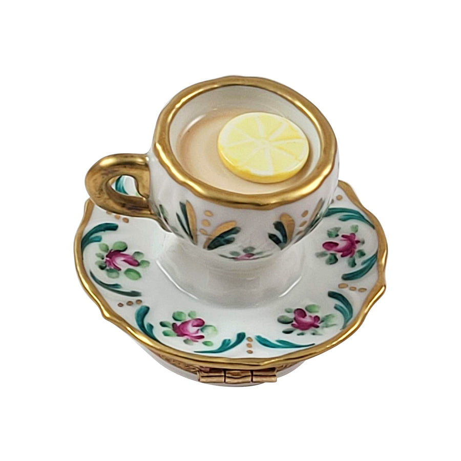 Cup of tea with lemon Porcelain Limoges China Food French Trinket Box