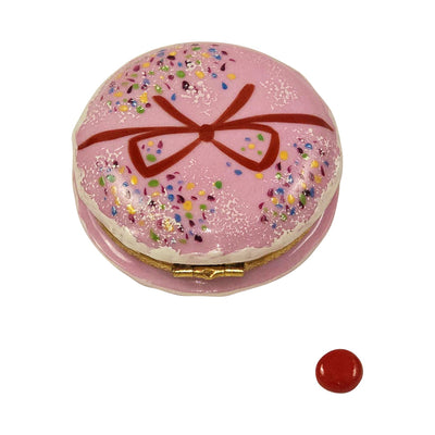 Pink Macaron with Sprinkles and Red Bow Limoges Box