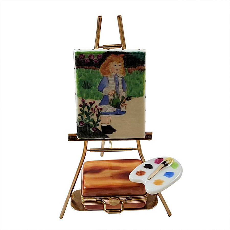 Easel Renoir: A Girl w Watering Can Porcelain Limoges art painting French Trinket Box
