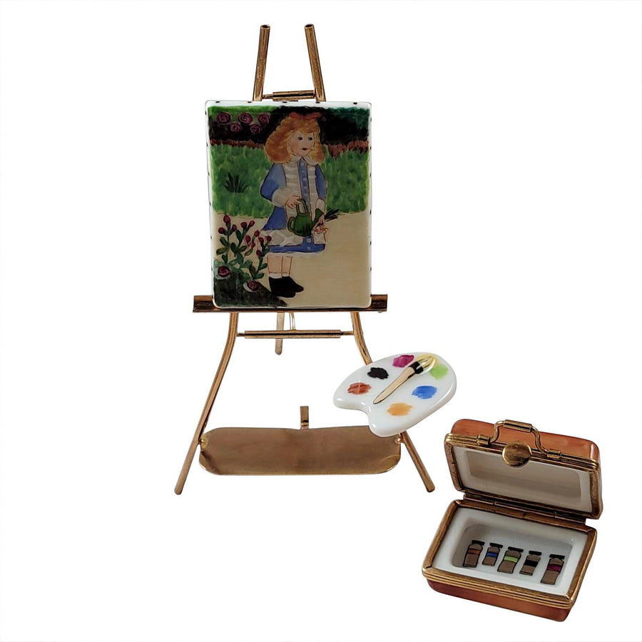Easel Renoir: A Girl w Watering Can Porcelain Limoges art painting French Trinket Box