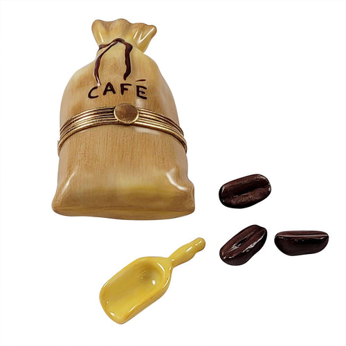 Coffee Sack w Scoop and Beans Porcelain Limoges Food French Trinket Box