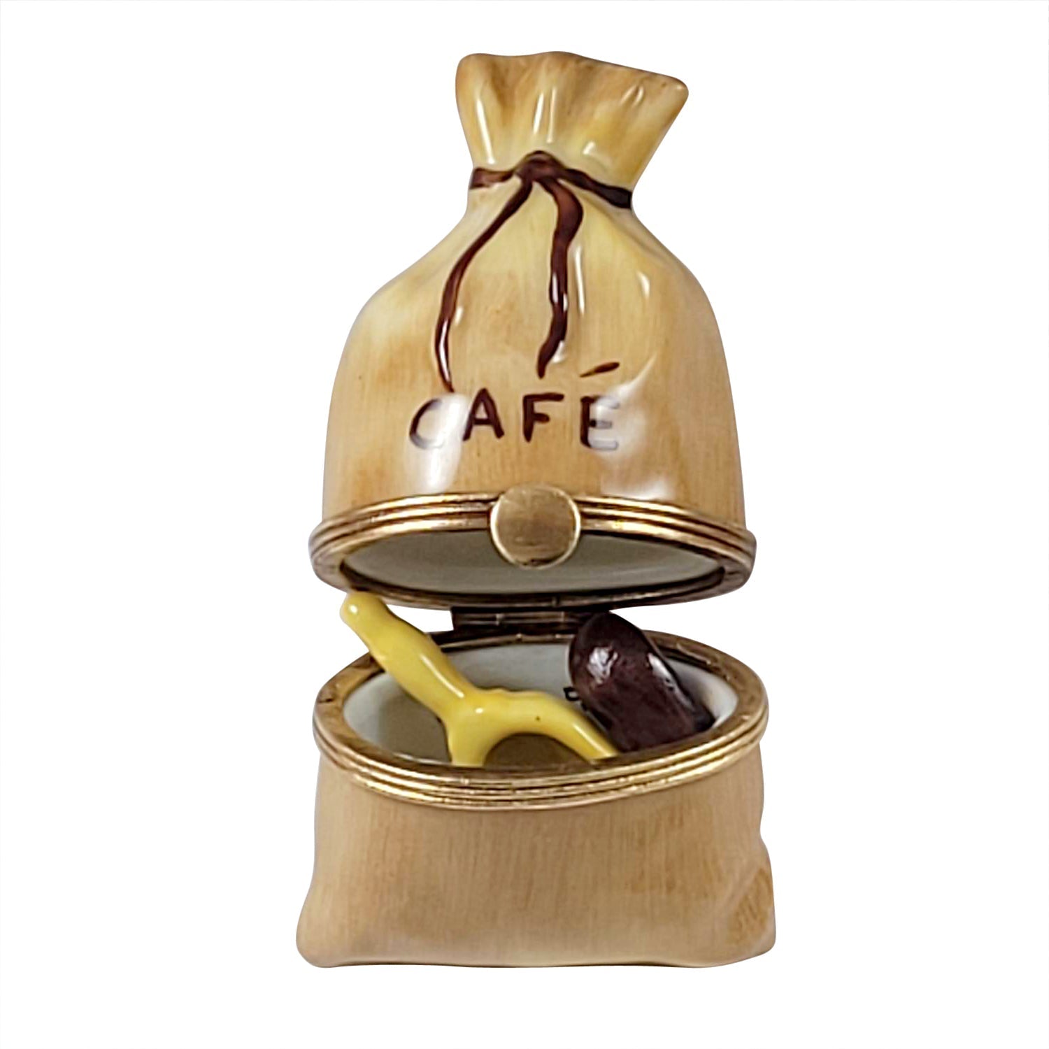 Coffee Sack w Scoop and Beans Porcelain Limoges Food French Trinket Box